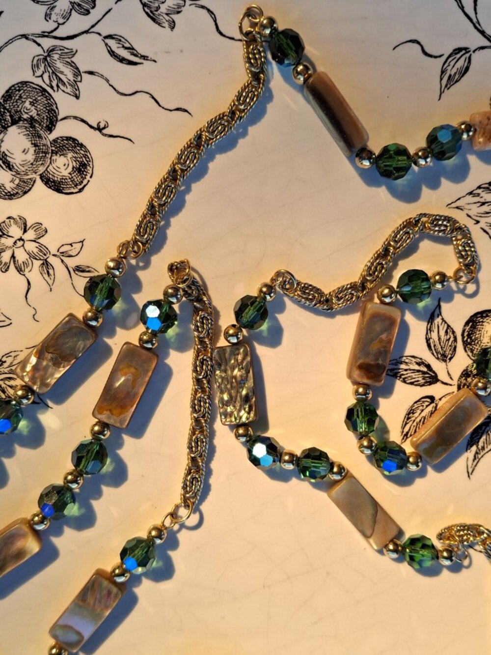 Vintage Napier Abalone and Green Auora Borealis Necklace